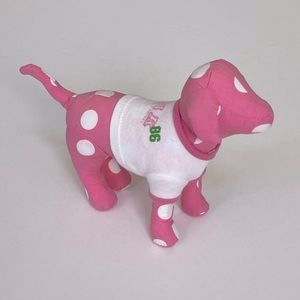 NWOT PINK Victorias Secret pink polka dot stuffed dog with white “PINK” tshirt